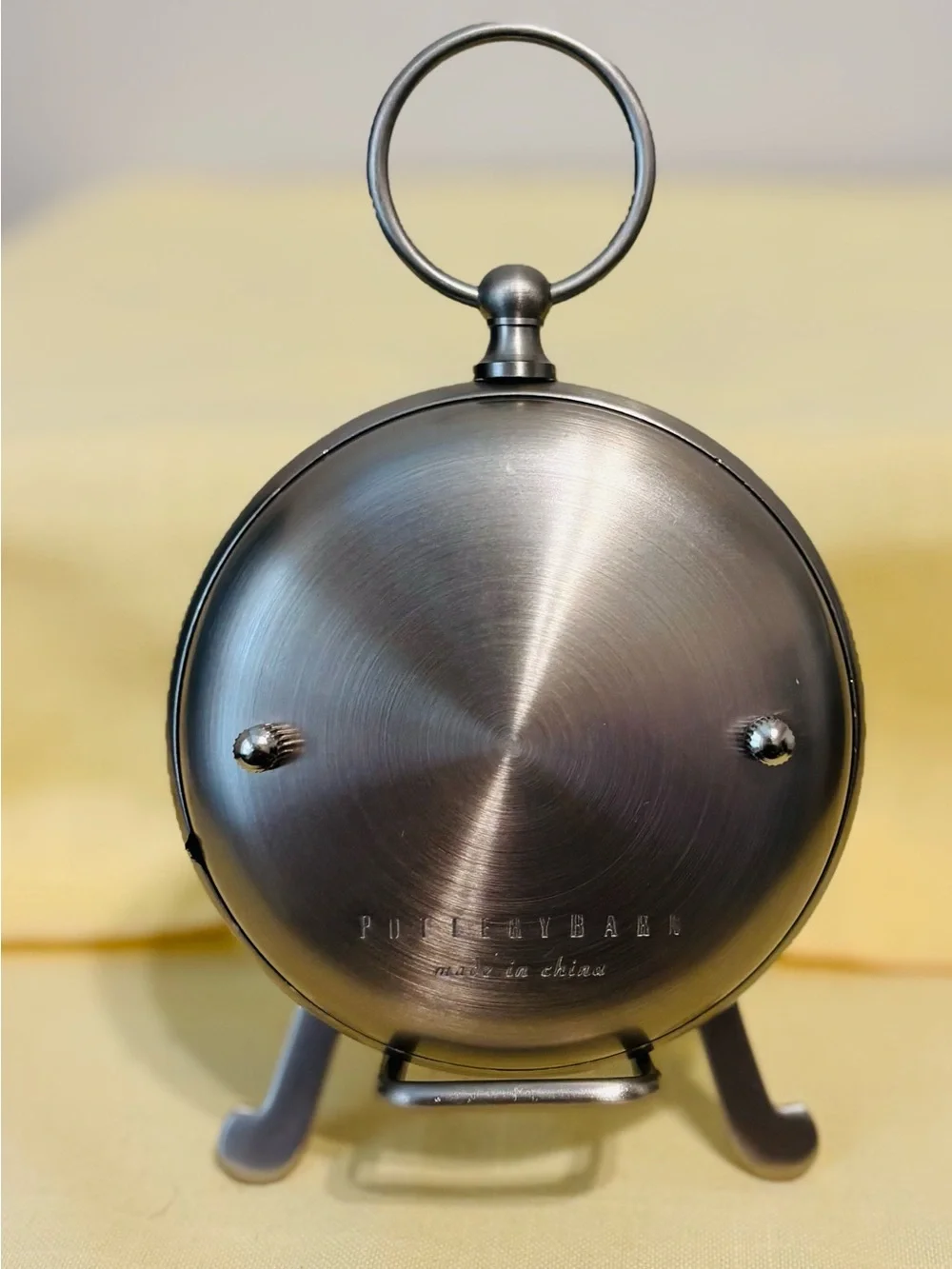 Pottery Barn Pocket Watch Clock Easel Nickel Finish Working 4” Retired In 2014